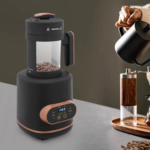 Electric Coffee Bean Roaster Machine With Programmable Temperature Settings Led Display And Measuring Cup For Fresh Home Roasting That Hits Different Every Single Time with coffee beans.