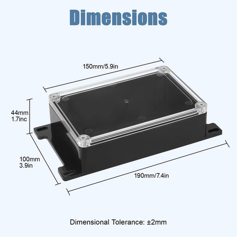 IP65 Waterproof ABS Plastic Electrical Junction Box With Clear Cover Enclosure Black External Fixed Ears 5.9 x 3.9 x 1.7 Inches