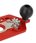 Close-up of Kickass Pro Grade Multi Functional Router Circular Cutting Template with black grip and metal base for precision cuts.