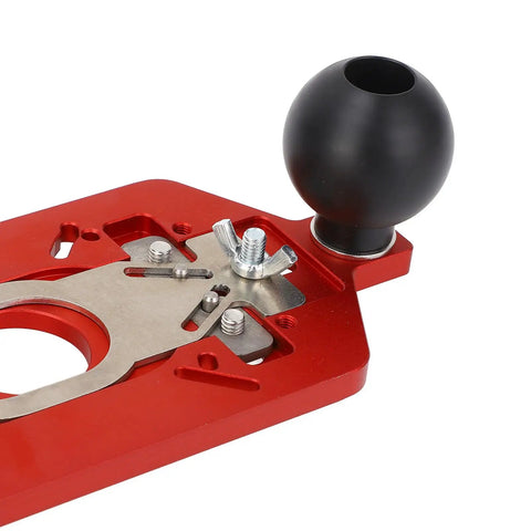 Close-up of Kickass Pro Grade Multi Functional Router Circular Cutting Template with black grip and metal base for precision cuts.