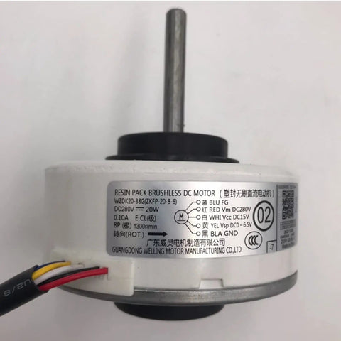 Indoor Air Conditioner Motor Replacement For WZDK20-38G ZKFP-20-8-6 20W DC Brushless Fan Motor shown from side view