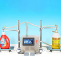 Double Head Automatic Liquid Filling Machine For Bottles with two containers, stainless body, digital meter, handles thick liquids.