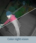 Pro 4 Spotlight Camera 1 Pack Wireless Home Security With 2K HDR Video Color Night Vision shows visitor on porch at night