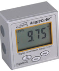 AngleCube Digital Level Bevel Gauge 2 In 1 showing 9.75° angle reading with magnetic sides for saw and machine setup