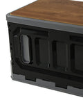 Huge Capacity Folding Storage Bin Built Like A Tank Stackable Wooden Lid Camping Crate showing secure stacking grips and easy grip handles.