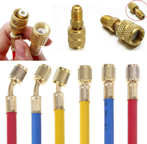 Pro Grade Refrigerant Charging Hoses With Diagnostic Manifold Gauge Set For R410A R22 R404 Refrigerants, sixty inch color coded hoses with brass quick couplers