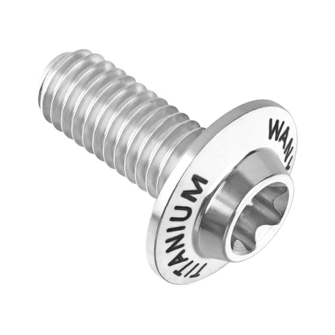 Close-up of a Titanium M6x15 Torx bolt, 6AL-4V, for locomotive and motorcycle shell mods repair, pack of 6 lightweight fasteners.