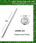 Heavy Duty Outdoor RV Rug Stakes 6 Inch Stainless Steel Spira Mats showing 6 inch length and 1.4 inch washer