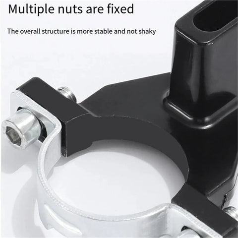 Close-up of a stable mounting bracket for the angle grinder belt sander converter, showcasing multiple fixed nuts for enhanced stability.