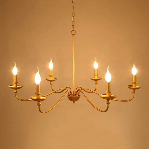 Massive 36 Inch Classic Candelabra Farmhouse Chandelier With Six Candle Lights Antique Gold Painted Iron Pendant Ceiling Light Fixture For Dining Rooms And Large Spaces Vintage Style Indoor Lighting