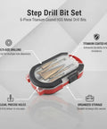 Top Rated 6-Piece Titanium Step Drill Bit Set For Metal Wood And Plastic Serrated Cone Bits To Cut Clean Holes Without Burrs Plus Storage Case Included, case