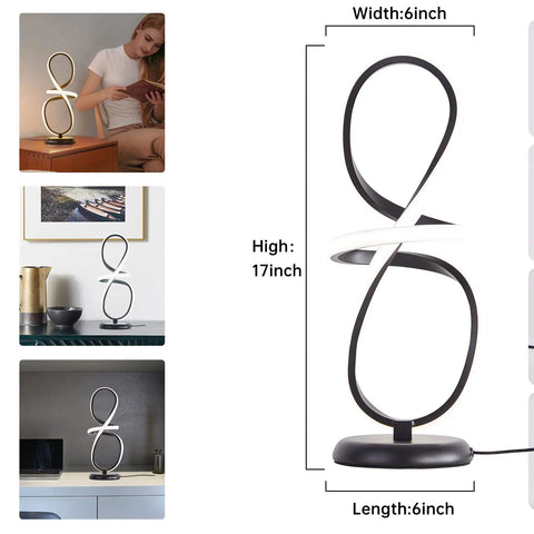 Sleek Black Modern Table Lamp With Touch Control 17 Inch LED Dimmable Spiral Metal Desk Light 3 Color Temperature dimensions guide