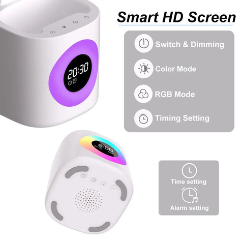 Upgraded 10W USB Desk Lamp With Clock Pen Holder Timer And Ambient Color Night Light for kids and office space with smart HD screen display.