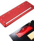 Table Saw Throat Plate With Flip Cover For Upside Down Cuts, Adjustable Circular Saw Table Insert Plate, Aluminum Alloy Embedded Cover For Woodworking Benches, Easy 45 To 90 Degree Angle Adjustment And Smooth, Pro Style Performance, shown installed on saw table with blade.