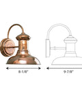 Diagram of Brookside Outdoor Wall Lantern Light Brown Finish For Porch Patio Deck And Entryway Old School Farmhouse Style Train Station Inspired Exterior Lighting Weather Resistant 8-1/8 in W x 10 in H