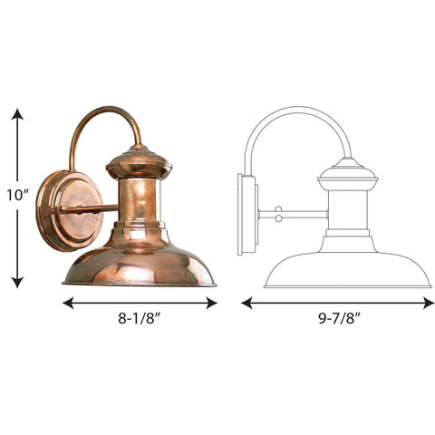 Diagram of Brookside Outdoor Wall Lantern Light Brown Finish For Porch Patio Deck And Entryway Old School Farmhouse Style Train Station Inspired Exterior Lighting Weather Resistant 8-1/8 in W x 10 in H