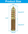 Top Shelf 5/16-18 X 1-1/2 Inch Hanger Bolts 12 Pack Galvanized Carbon Steel screws, showing size dimensions 5/16" and 1-1/2".