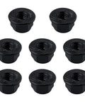 Eight black Aluminum M4 Flanged Nylon Lock Nuts For 1/10 Scale RC Cars And Trucks Self Tightening CNC Machined Lightweight High Strength