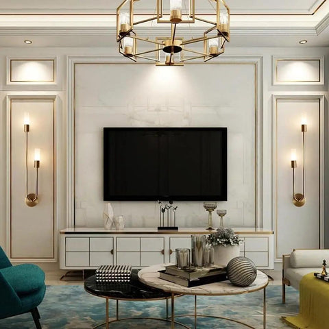 UPRENXIAO Modern Wall Sconce Linear Curved Design Up Down Lighting Ambient(Gold) in a stylish living room setting.