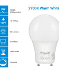 GU24 LED Light Bulbs A19 Shape 9W 800 Lumens 60W Equivalent Dimmable Warm White 2700K with twist lock base UL listed