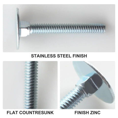 Badass Zinc Plated Steel Elevator Bolts With Flat Washer Heads Providing Heck Of A Grip For Heavy Wood Construction And Deck Building 1/4-20 X 2 Inch Fasteners Pack Of 20, showing flat head and threaded shaft.