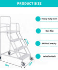 Heavy Duty Four Step Rolling Ladder With Secure Handrails Built Different For Warehouse Spaces Rock Solid Eight Hundred Eighty Pound Capacity Premium Cold Rolled Steel, 50in tall.