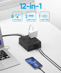 12 In 1 Flat Plug Power Strip With 8 Outlets, 3 USB A Ports And 1 USB C Port, 5Ft Ultra Thin Flat Extension Cord, Surge Protector in use