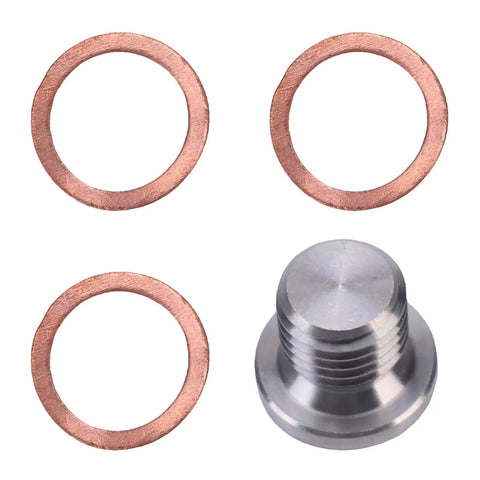 Premium Oil Drain Plug And Crush Washer Kit For Polaris General Ranger XP 1000 900 800 700 570 Models Years 2005-2025 Ultimate Gasket Replacement Upgrade To Stop Leaks And Keep Your Ride Running Smooth Without Worrying About Messy Drains Or Costly. steel drain plug with three copper crush washers