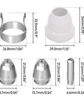 Top Grade 50 Pcs Ag60 Plasma Cutter Consumables Kit With Heavy Duty Electrode Nozzles and Tips displayed with detailed dimensions.