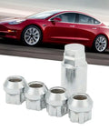 Anu Stainless Steel Cone Seat Wheel Locks For Tesla Model 3 Y S X, Secure M14 X 1.5 Anti Theft Lug Nuts Kit, silver 5 Pc Set