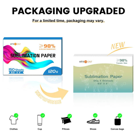 Sublimation Paper 8.5 By 11 Inches 150 Sheets 120Gsm Inkjet Printer Compatible packaging upgrade comparison