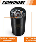 189-227 uF 330V AC Round Start Capacitor with leakage protection and 1/4" terminal connectors for electric motor applications