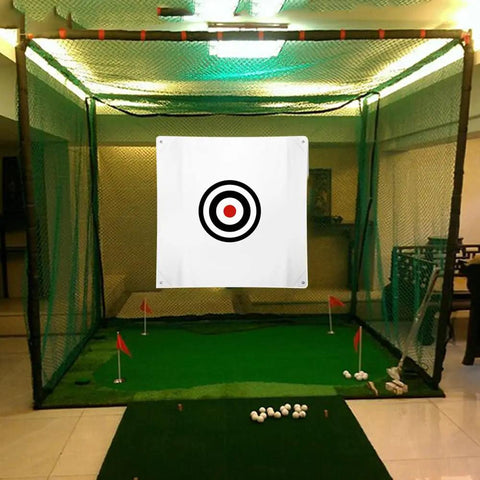 58 By 58 Inch Golf Target Cloth For Indoor And Outdoor Practice, Heavy Duty Canvas Hitting Target in indoor cage setup