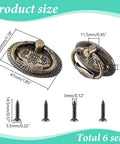 Six Piece Antique Drawer Pulls Set With 1.9 Inch Oval Alloy Cabinet Handles Bronze Finish, Vintage Dresser Knobs With Screws