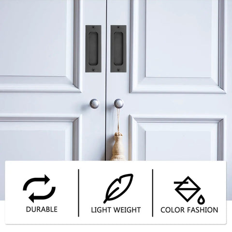 Stainless Steel Recessed Sliding Door Handles Set 2 Pack Rectangular Door Pulls 4.72 By 1.57 Inches on white doors