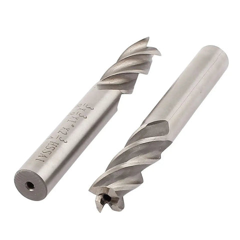 End Mill Cutter Bits Three Eighths By Three Eighths Inch HSSAL Four Flute Straight Shank Precision Metalworking Tool Set Two Pack For Milling Aluminum Steel And Home Shop Projects