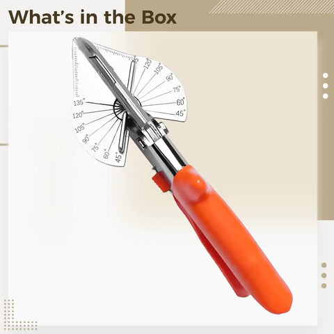 Pro Grade Multi Angle Miter Shear Cutter With 8.3 Inch Blade, Adjustable 45 to 135 Degrees, orange handle, angle guide