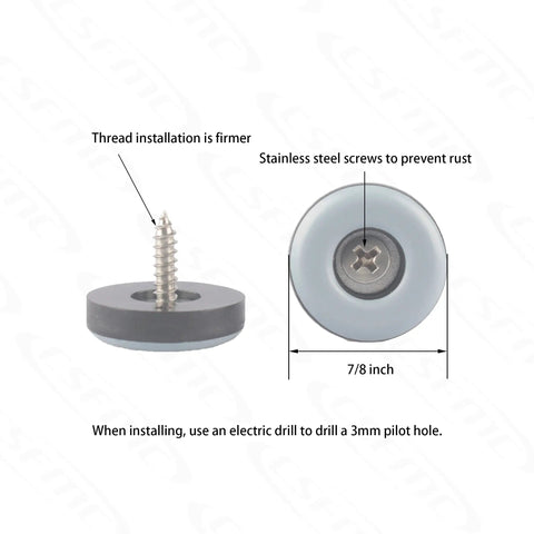Heavy Duty PTFE Furniture Sliders 24 Pack Screw On Stainless Steel Glide Pads 7 8 Inch Base shown with screw mount and PTFE bottom.