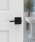 Side view of Casey Interior Privacy Door Lever With Lock For Bathroom And Bedroom Matte Black Reversible Turn Lock With Inside Release Tool