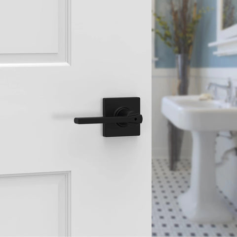 Side view of Casey Interior Privacy Door Lever With Lock For Bathroom And Bedroom Matte Black Reversible Turn Lock With Inside Release Tool