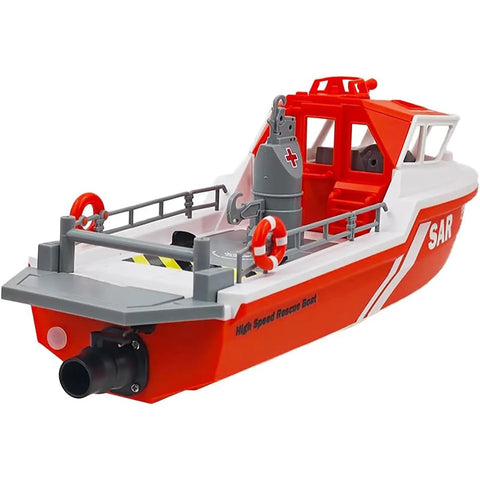 One Thirty Second Scale RC Rescue Boat For Grown Ups With 2 4G Remote, Realistic Mini Model Kit, orange and white hull