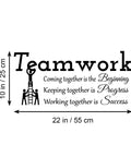Teamwork Motivation Wall Decal Inspirational Quote About Coming Together Is The Beginning Keeping Together Is Progress Working Together Is Success For Office Walls 22X10 Matte Vinyl Removable Decor Vibe displayed with dimensions.