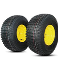 Two Pack Tubeless Lawn Mower Tire And Wheel Set For Rear Size Twenty Inch Diameter By Eight Inch Width Rim Eight Inch With Three And A Half Inch Offset Hub Three Quarter Inch Bore Three Sixteenth Inch Keyway Four Ply Beefy Build, side view