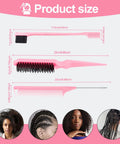 3 Pcs Slick Back Hair Brush Rat Tail Comb Edge Brush Set for Girls Kids Toddlers Sleek Ponytail Bun Edge Control in pink