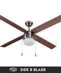 Chism Ceiling Fan 52 Inch Gun Metal With Lit LED Light Kit Bulbs Included, Quiet 3 Speed Reversible Motor, Two Blade Finishes