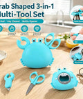 Magnetic Crab Shaped 4-in-1 Multi Tool Box Cutter With Bottle Opener And Handy Mini Scissors on wooden table.