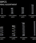 Heavy Duty Steel Wire Extension Spring Replacement Kit, 200 Piece Spring Assortment With Zinc Plated Coils, different spring sizes visible