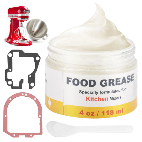 Food Grade 4 Oz Grease For Kitchen Mixers And Stand Mixers, Food Safe Lubricant To Reduce Gear Wear, Fits 4 To 7 Quart Models, Includes Gasket And Spatula, Prolongs Mixer Life And Keeps Beater Running Smoothly. 4 oz jar with gasket