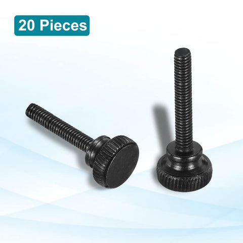 20 Pieces M4 X 25mm Knurled Thumb Screws Black Steel Flat Head Knurled Bolts With Shoulder Grip Knobs Hand Tighten Thread Fasteners