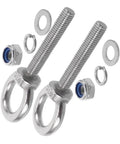 Heavy Duty Stainless Steel Eye Bolts With Nuts And Washers M10x60 with threaded design and various washers for multiple anchor jobs.